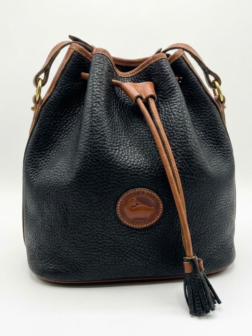 Vintage Dooney & Bourke Black Pebbled Leather Drawstring Bag